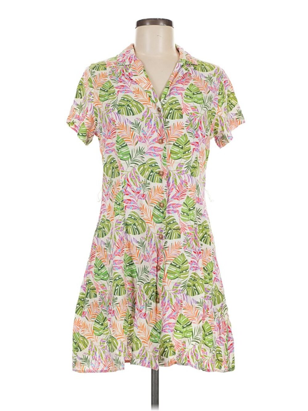 UNTUCKit Tropical Palm Leaf Button Front Shirt Dress Size 6 - Picture 4 of 7